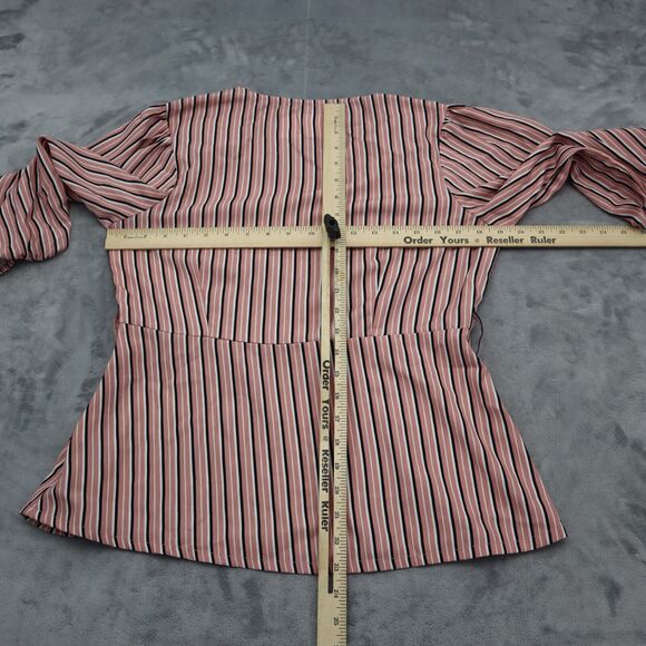 Faballey Shirt Womens L Multicolor Striped Quarter Sleeve VNeck Pullover Blouse - Picture 5 of 16